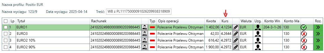 Głowne okno ze zmieniony kursem