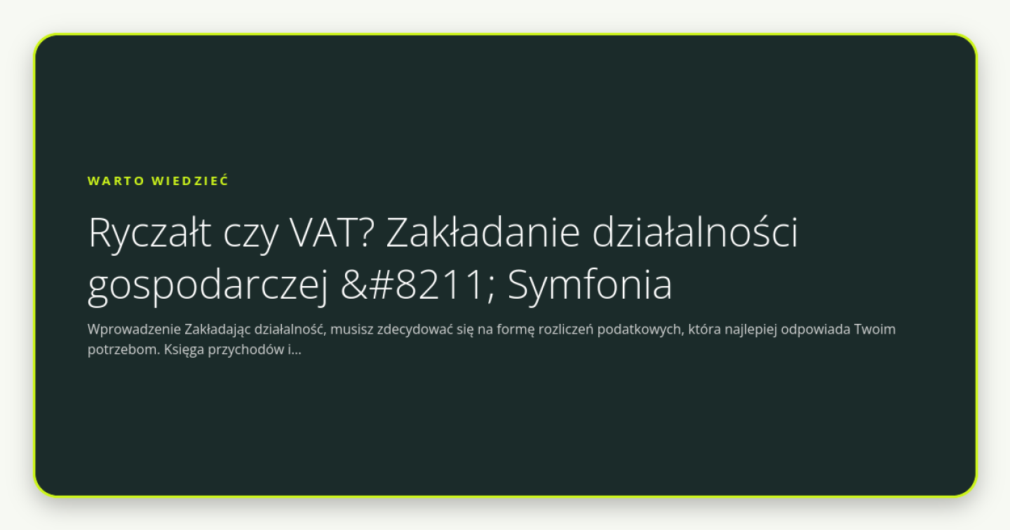 Ryczałt czy VAT? Zakładanie działalności gospodarczej – Symfonia - obrazek wyróżniający
