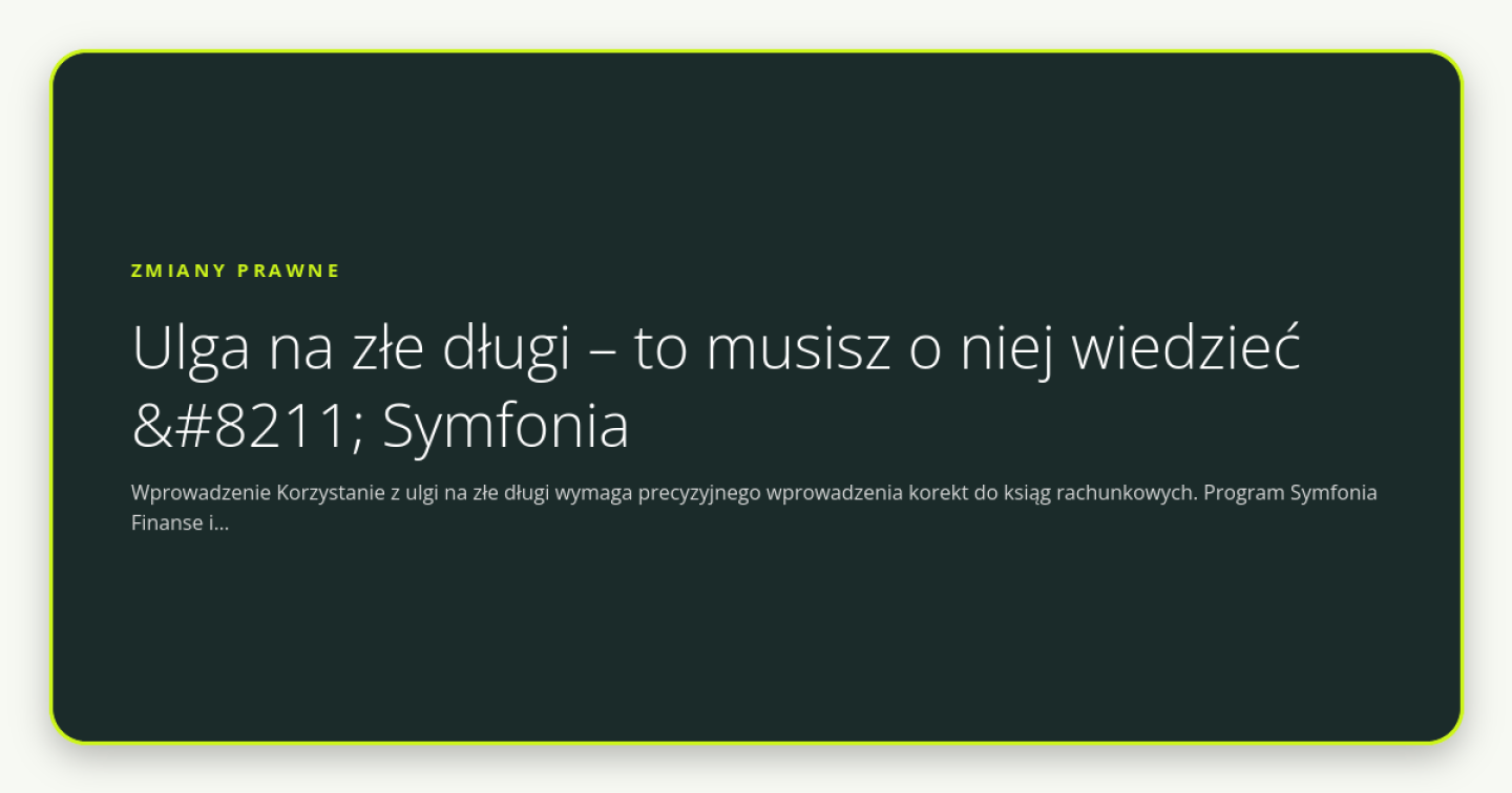 Ulga na złe długi – to musisz o niej wiedzieć – Symfonia - obrazek wyróżniający