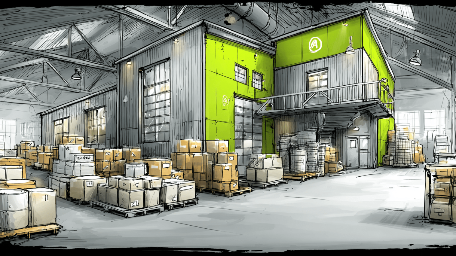 hobz_one_Stylized_drawing_of_An_warehouse_filled_with_parcell_056b3d97-55c0-4cd0-8685-73abb1e6bd35_0